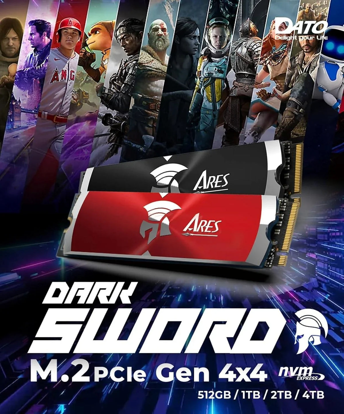 Dato 2tb internal ssd with heatsink m.2 2280 pcie gen4 x4 compatible with ps5 up to 7200/6850 mb/s series ares dark