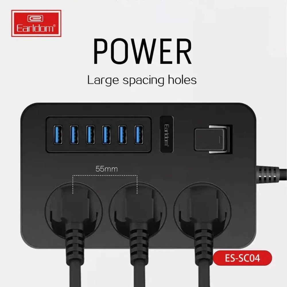 Earldom sc04 eu-socket 3000w 6usb ports 3 power socket 3.1a 200cm