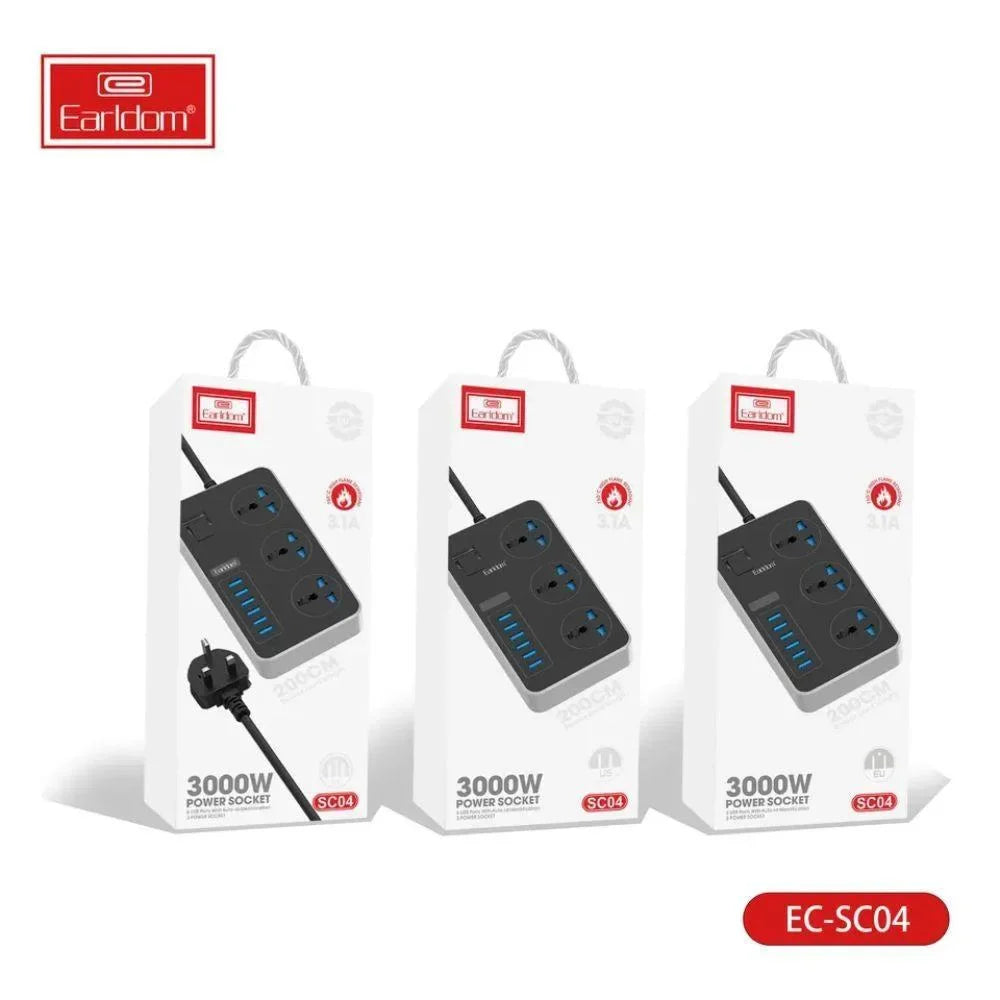 Earldom sc04 eu-socket 3000w 6usb ports 3 power socket 3.1a 200cm