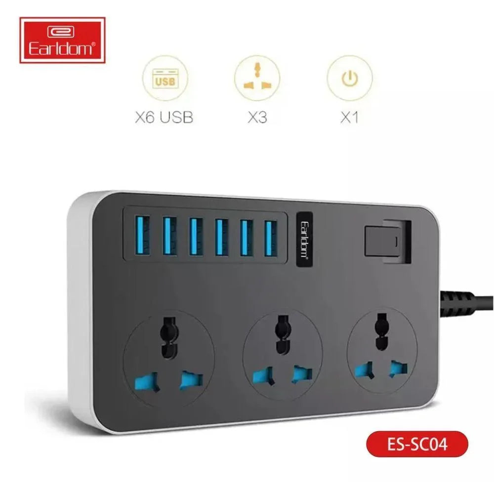 Earldom sc04 eu-socket 3000w 6usb ports 3 power socket 3.1a 200cm