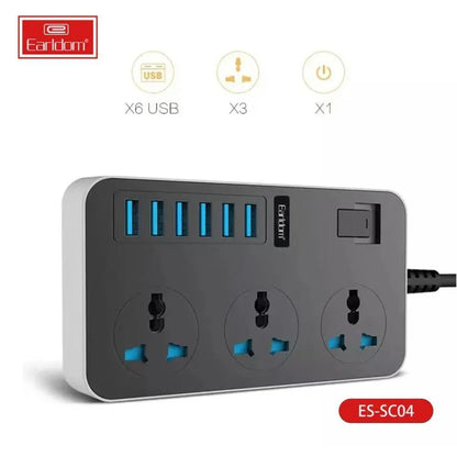 Earldom sc04 eu-socket 3000w 6usb ports 3 power socket 3.1a 200cm