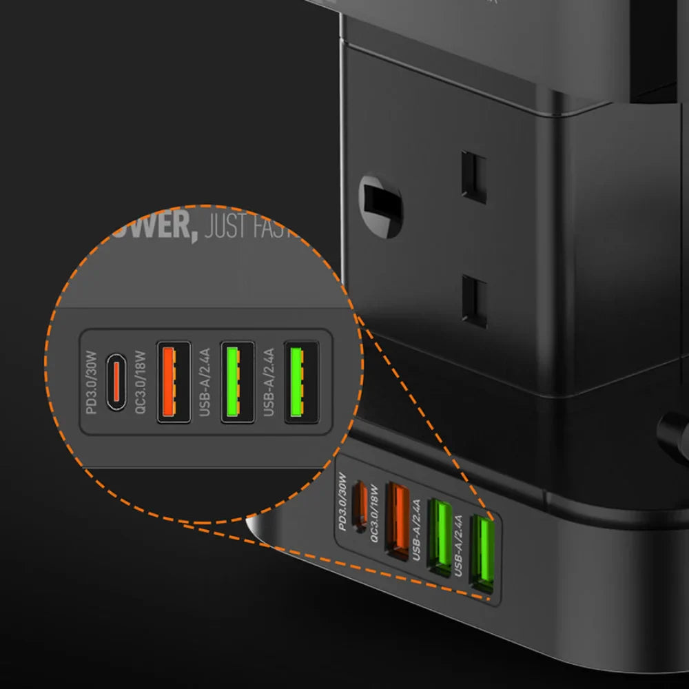 Ldnio 2m tower extension lead with 6 sockets 4 usb slots & wireless charger uk