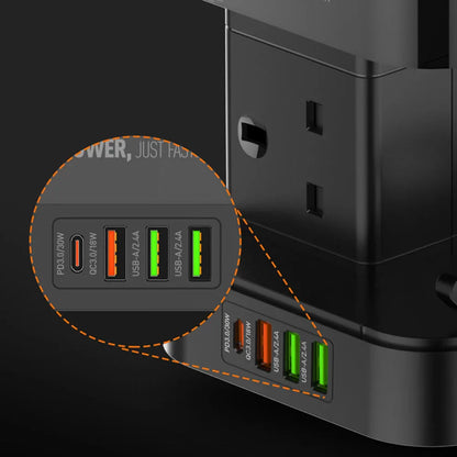 Ldnio 2m tower extension lead with 6 sockets 4 usb slots & wireless charger uk