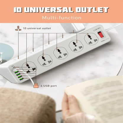 Ldnio sc10610 30w 6-port usb charger power strip