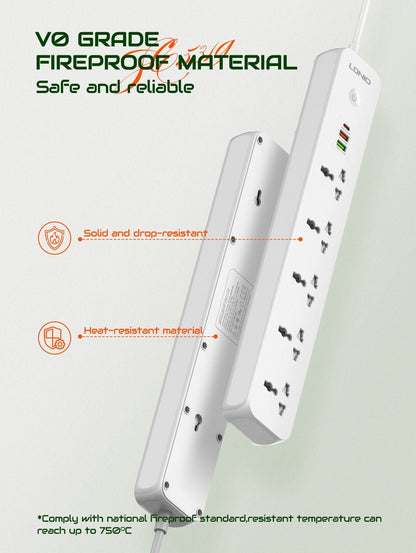 Ldnio sc5319 multi socket extension lead with 5 ac 3 usb power socket plug extender 2m
