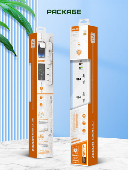 Ldnio sc5319 multi socket extension lead with 5 ac 3 usb power socket plug extender 2m