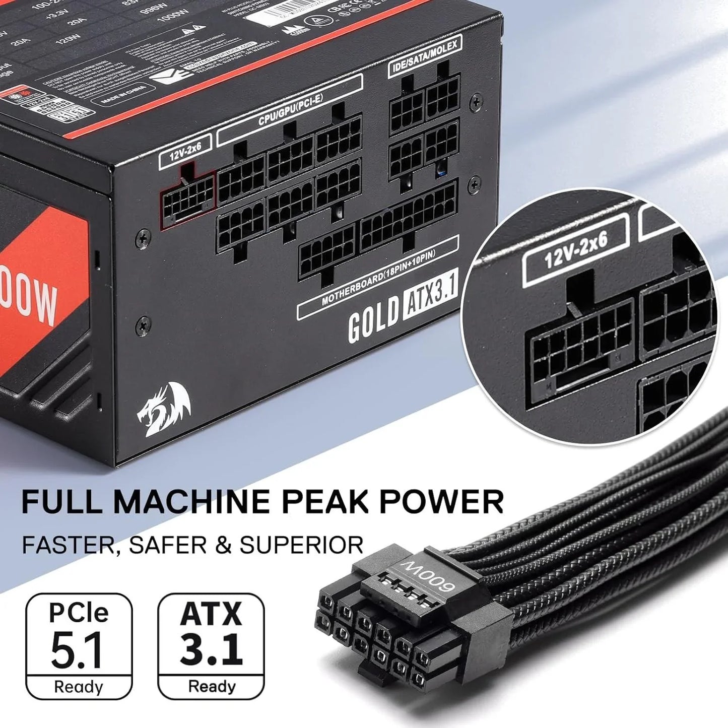 Redragon rgms-1200w pro 80+ gold 1200 watt power supply w/upgraded atx 3.1 &