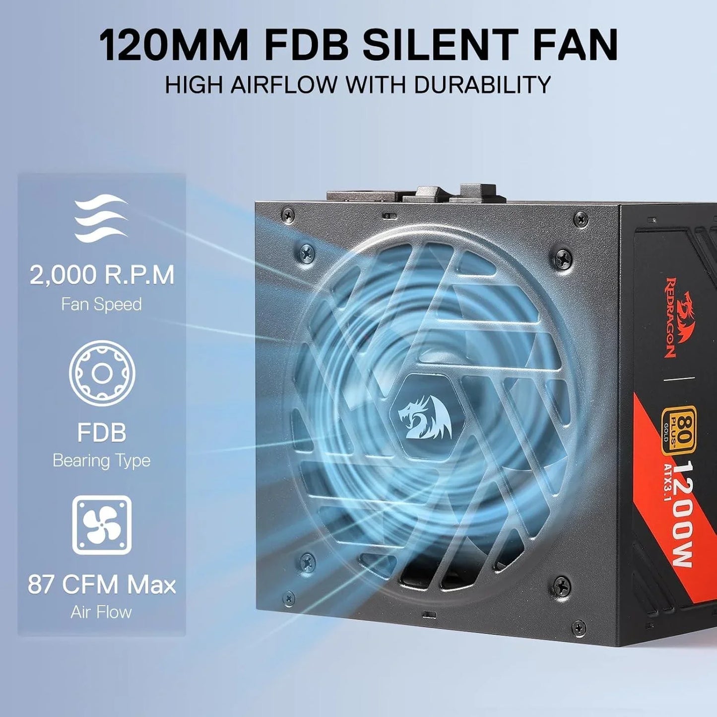 Redragon rgms-1200w pro 80+ gold 1200 watt power supply w/upgraded atx 3.1 &