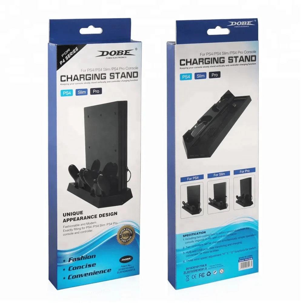 Dobe tp4-023b for ps4 slim console vertical stand with cooling fan