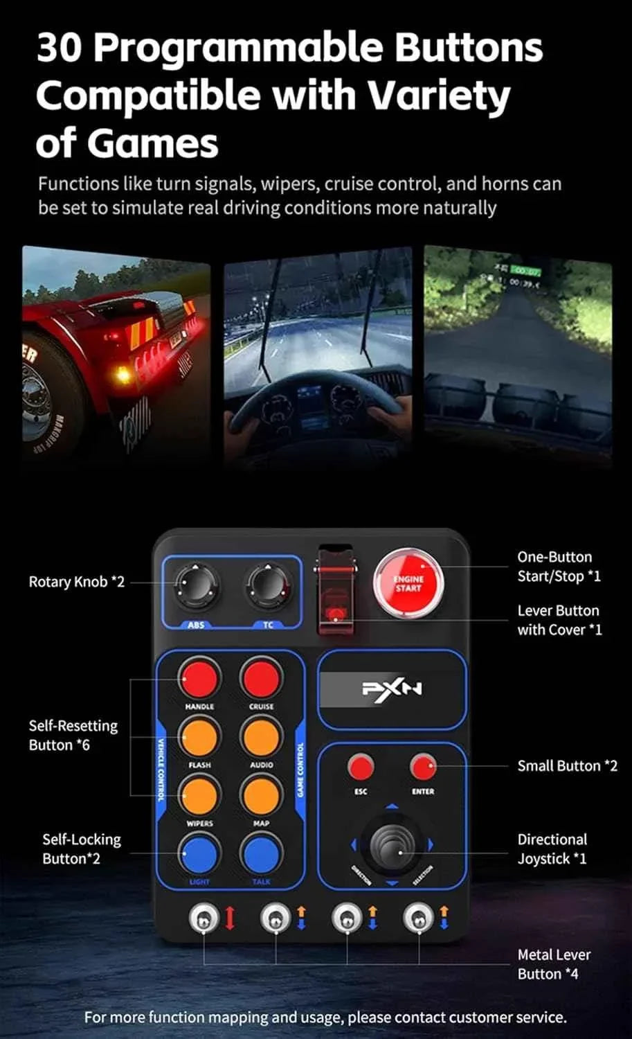 Pxn cb1 racing button box pc usb - simulation racing instrument center control - racing