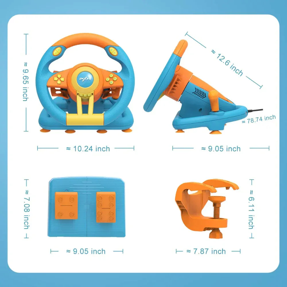 Pxn v3 180° gaming steering wheel - blue & orange - racing gear