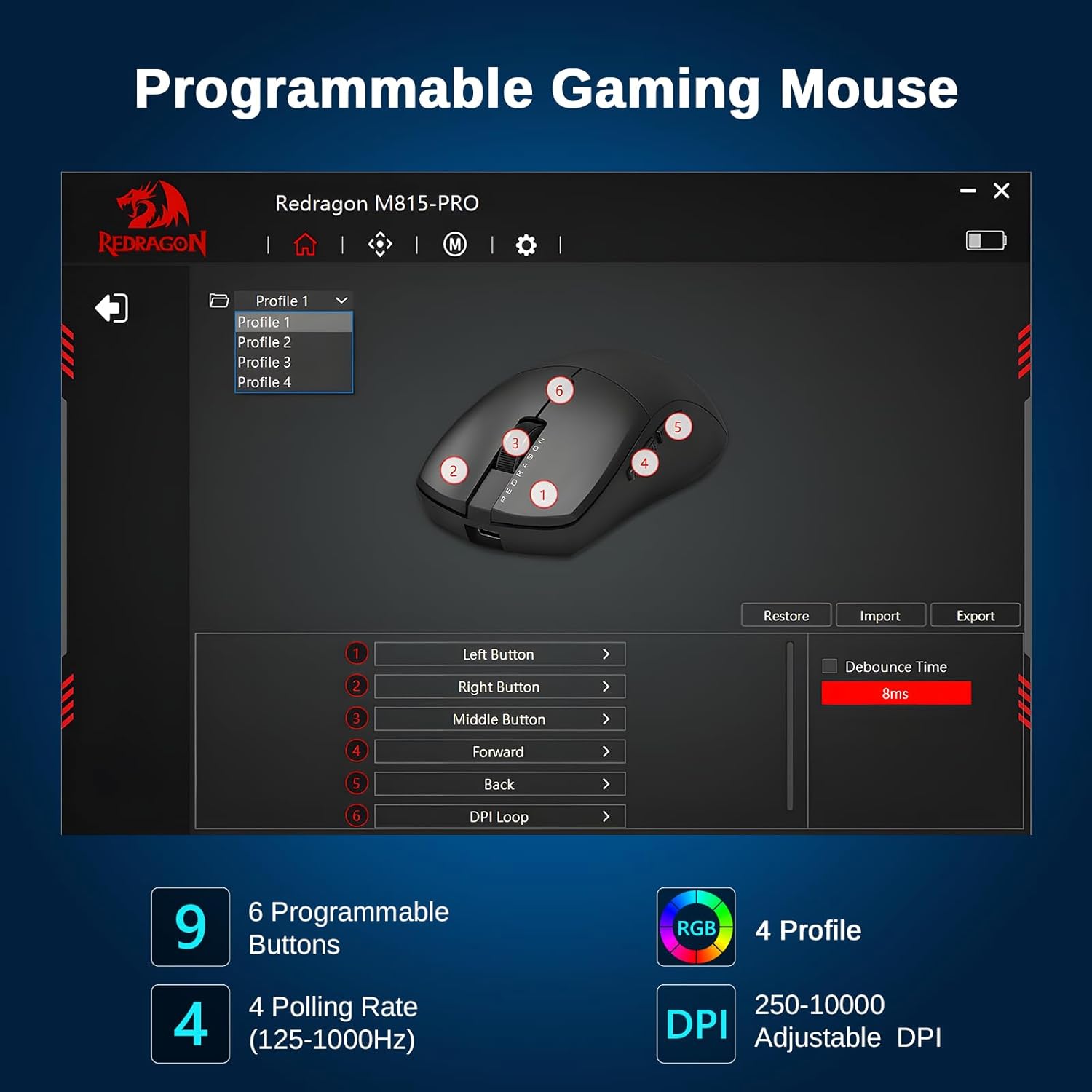 Redragon 3 Mode Wireless Gaming Mouse M815PRO New Arrivals