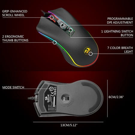 Redragon cobra m711-fps flawless sensor, lk optical switch , 32000dpi - Fun Touch