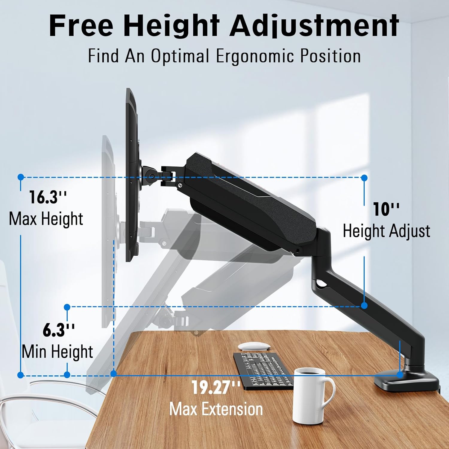 Redragon GMK914 Single Monitor Mount Stand Gas Spring Adjustable Arms with VESA