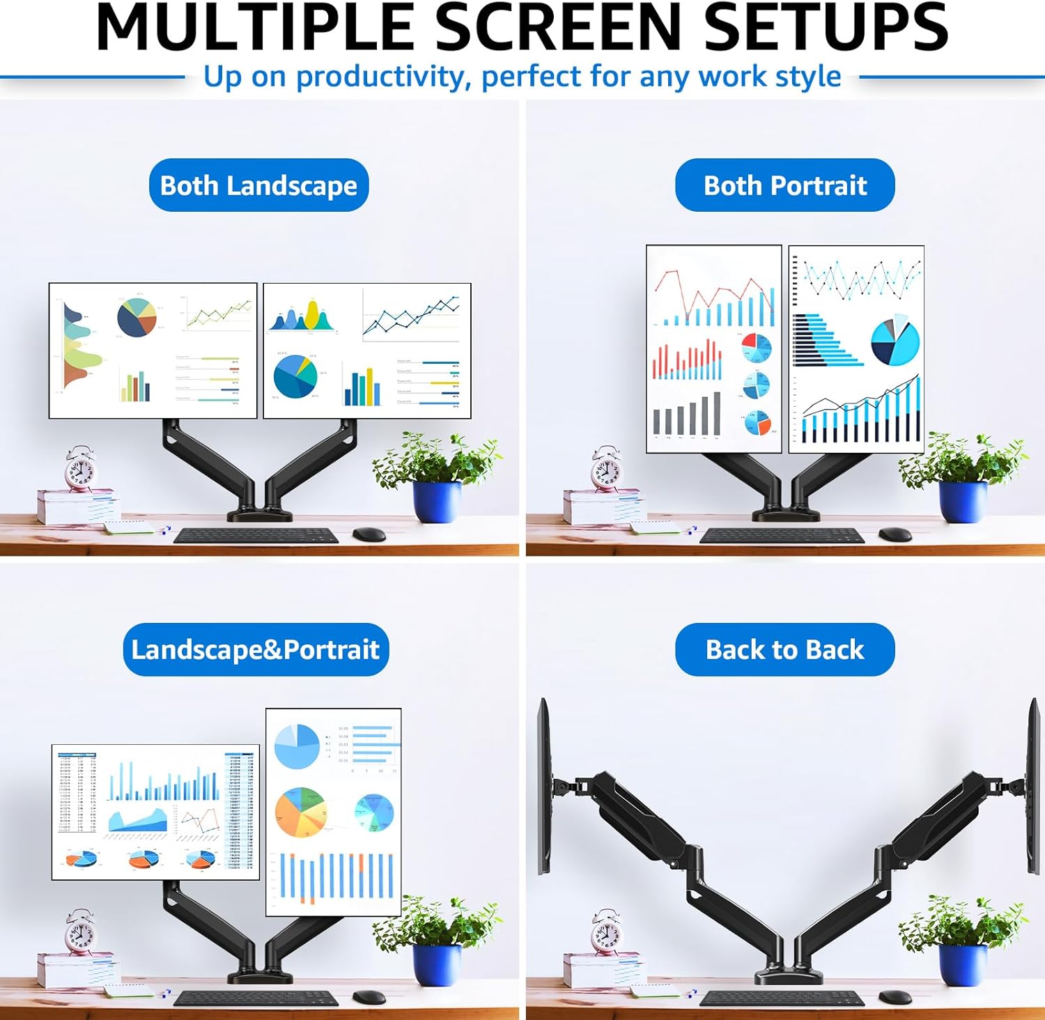 Redragon GMK915 Dual Monitor Mount Stand Gas Spring Adjustable Arms with VESA