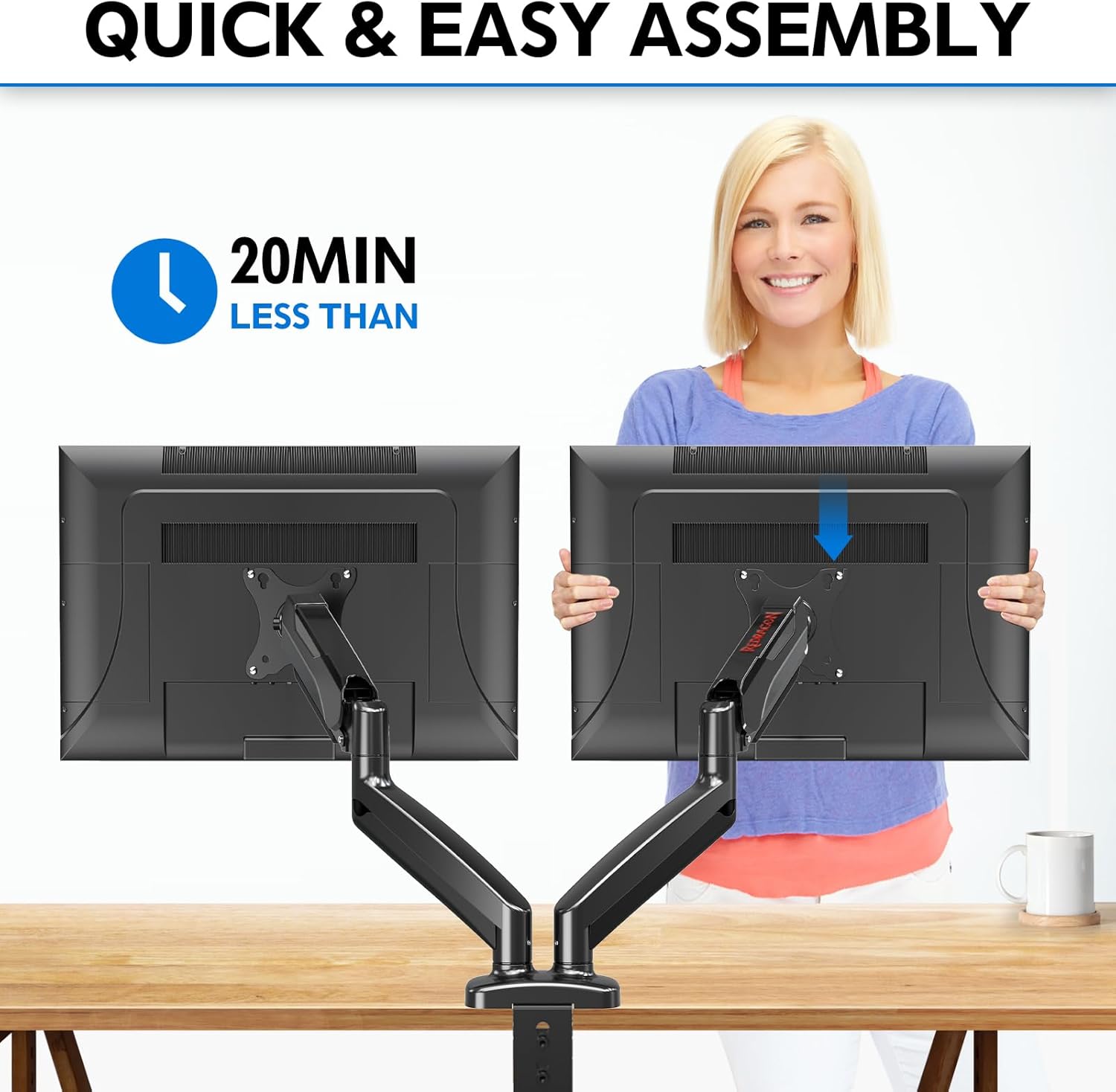 Redragon GMK915 Dual Monitor Mount Stand Gas Spring Adjustable Arms with VESA