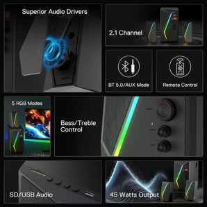 Redragon gs520 pro computer gaming speakers with subwoofer 2.1 channel rgb