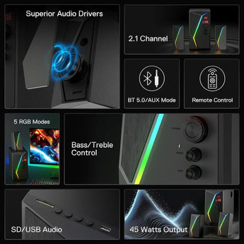 Redragon gs520 pro computer gaming speakers with subwoofer 2.1 channel rgb