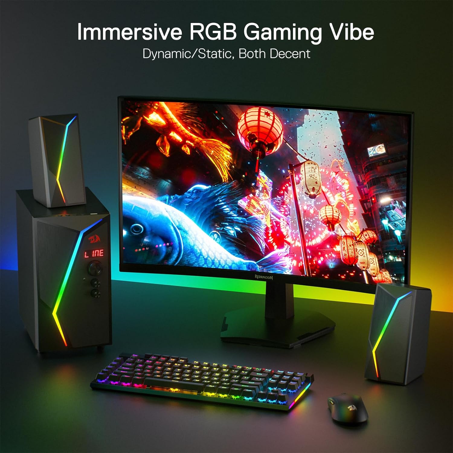 Redragon gs520 pro computer gaming speakers with subwoofer, 2.1 channel rgb - Fun Touch