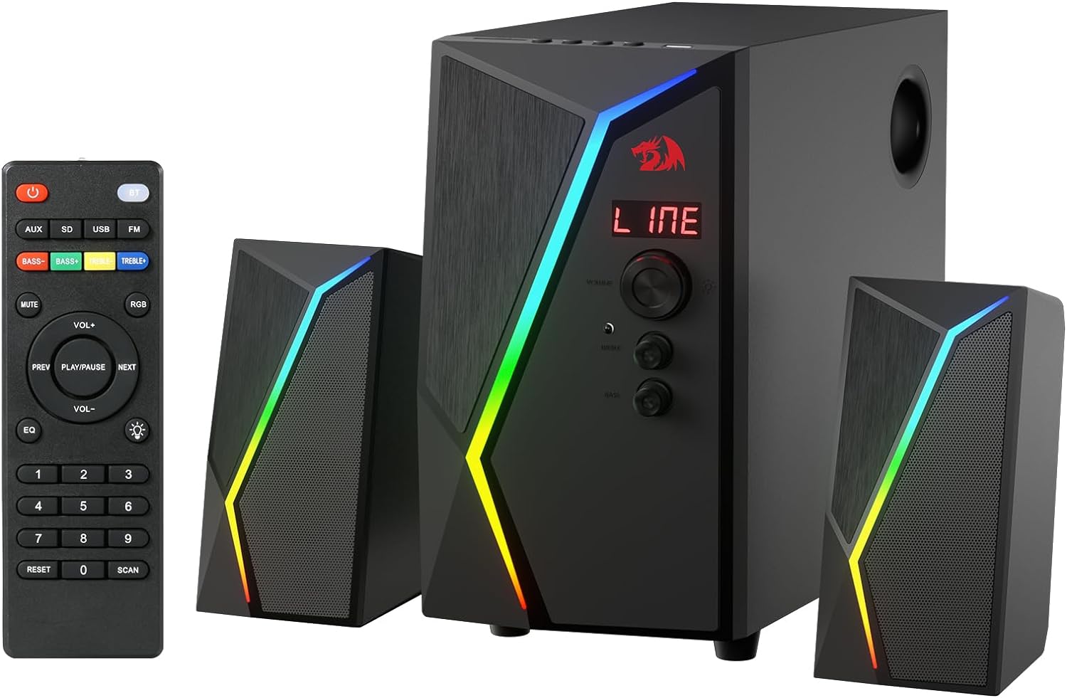 Redragon gs520 pro computer gaming speakers with subwoofer, 2.1 channel rgb - Fun Touch