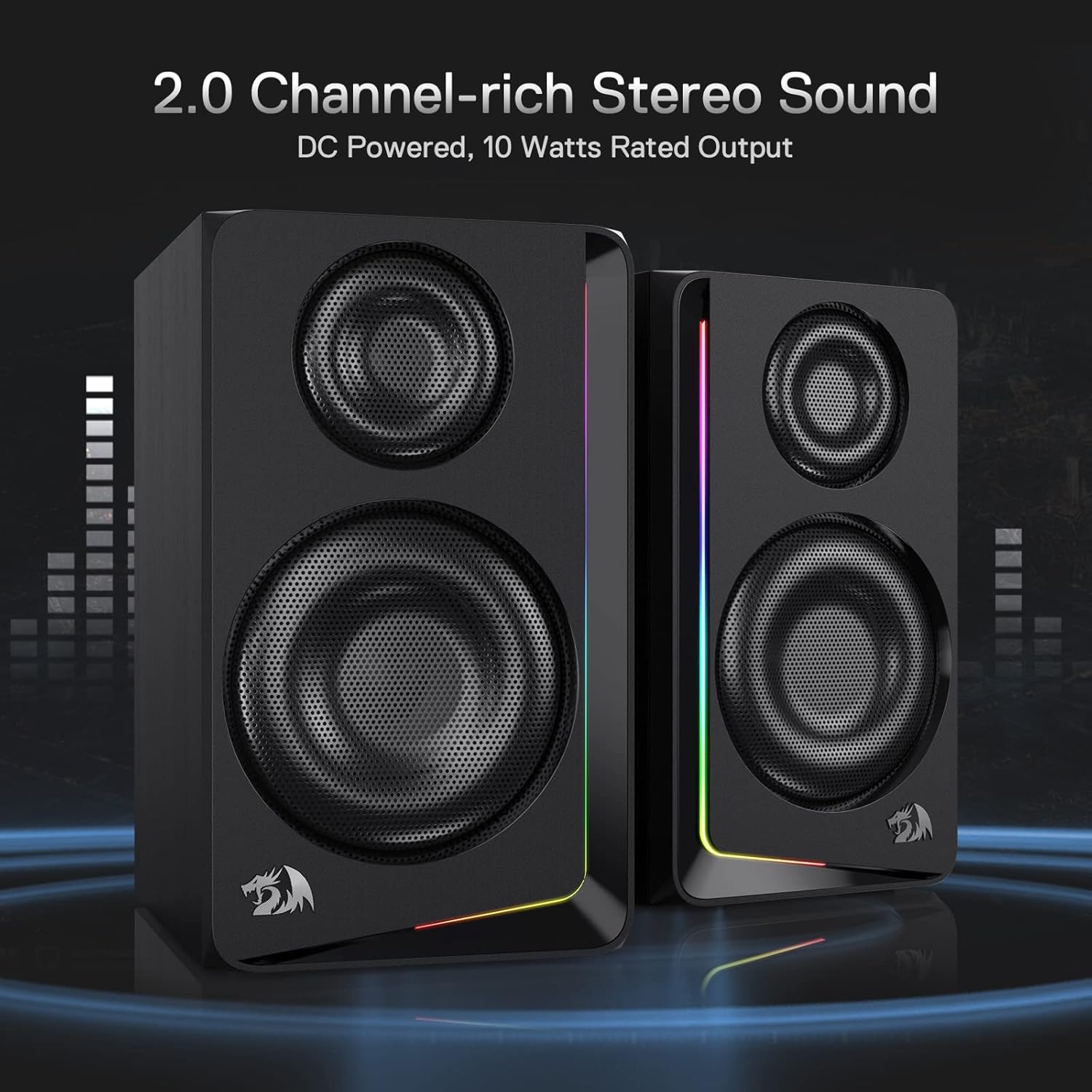 Redragon GS812 Wireless RGB Wooden Desktop Speakers 2.0 Channel Bookshelf