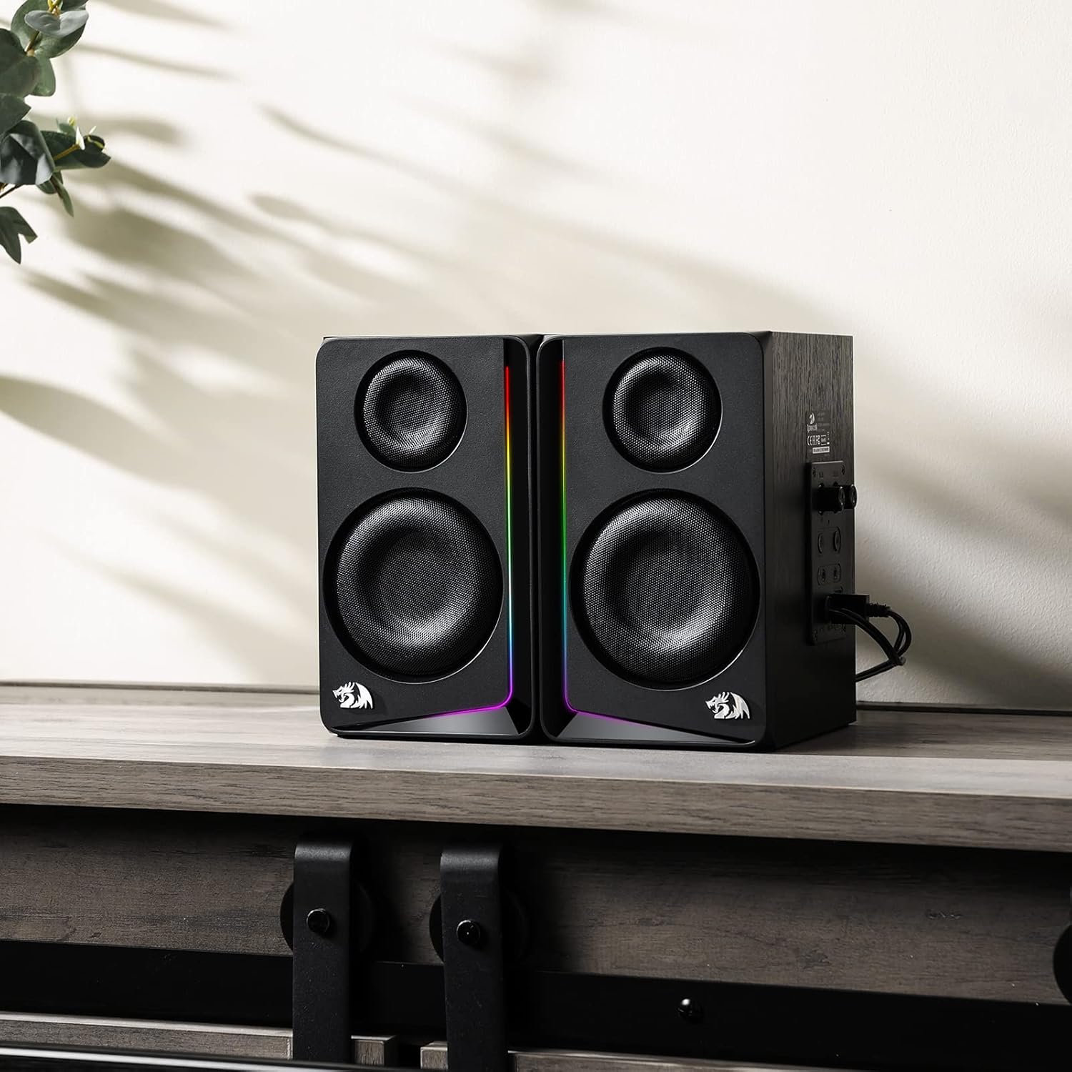 Redragon GS812 Wireless RGB Wooden Desktop Speakers 2.0 Channel Bookshelf