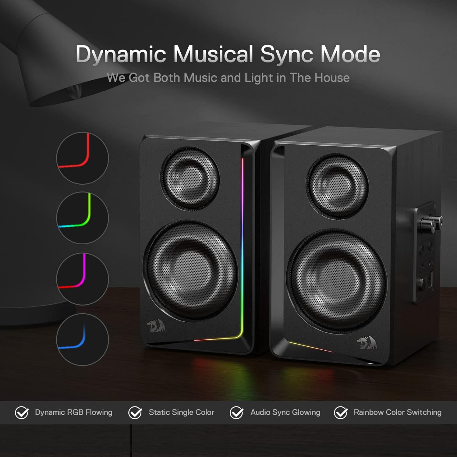 Redragon GS812 Wireless RGB Wooden Desktop Speakers 2.0 Channel Bookshelf