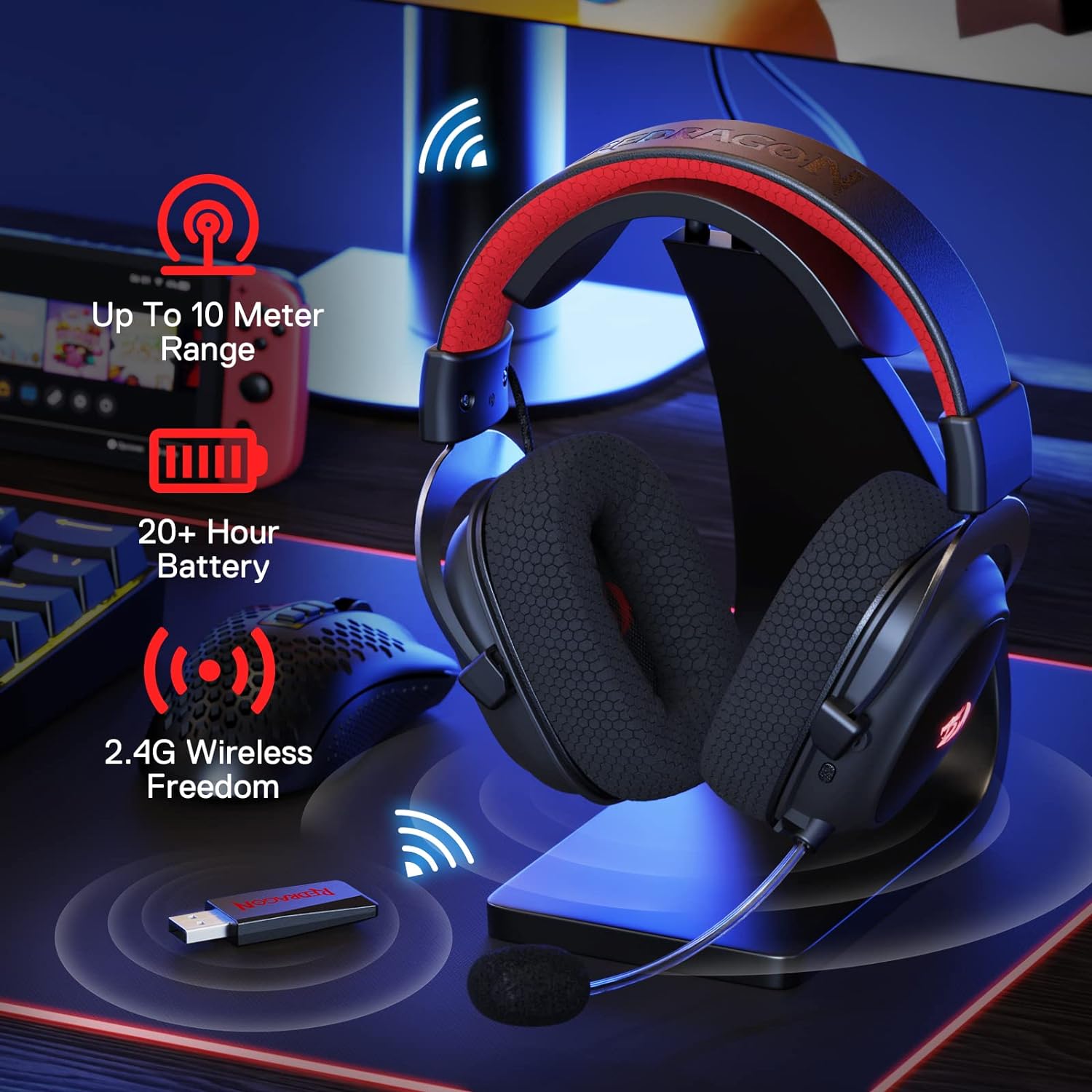 Redragon H510 PRO Zeus RGB Wireless Gaming Headset 7.1 Surround Sound Audio