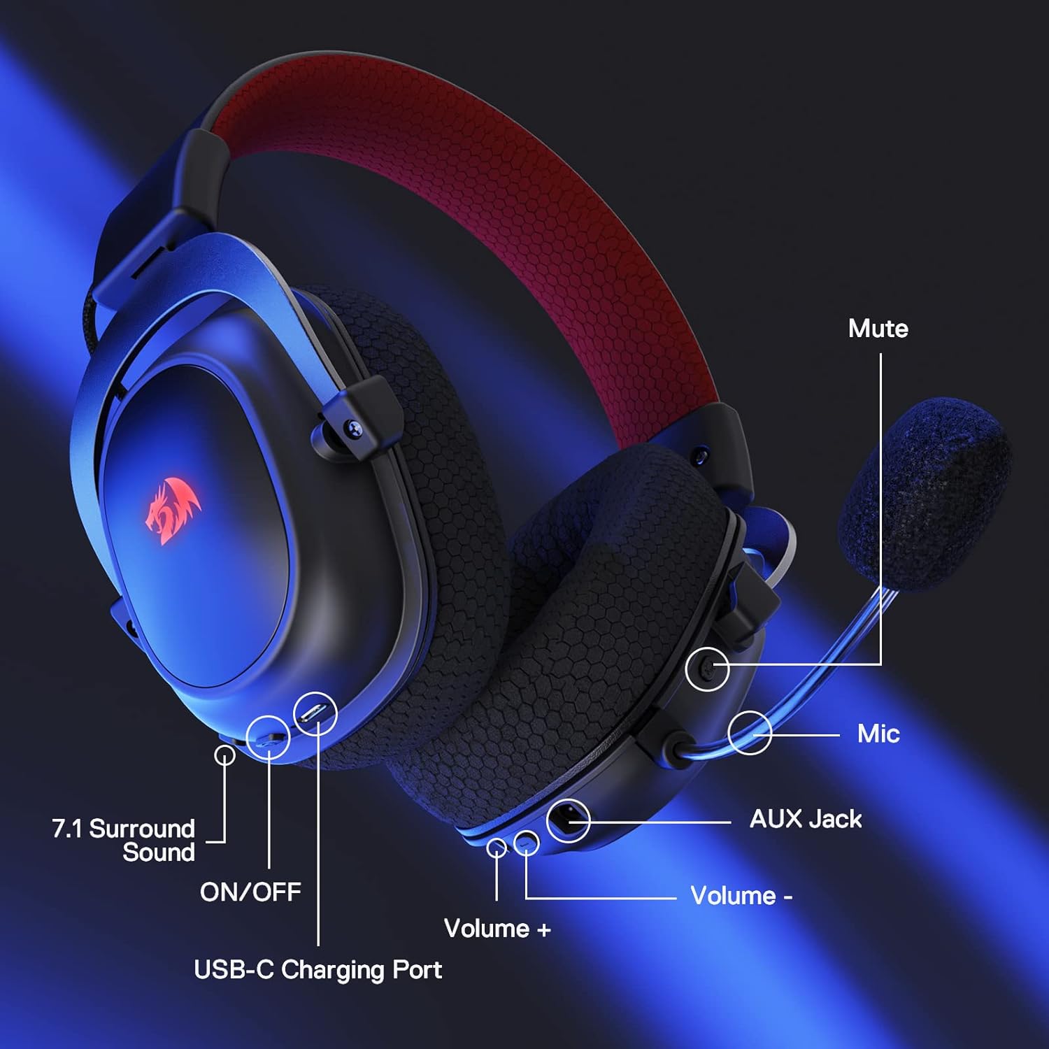 Redragon H510 PRO Zeus RGB Wireless Gaming Headset 7.1 Surround Sound Audio