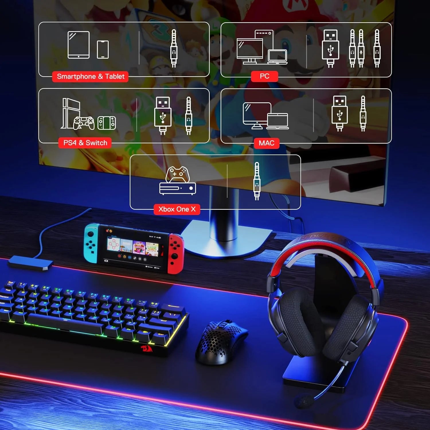 Redragon h510 pro zeus-x rgb wireless gaming headset - 7.1 surround sound