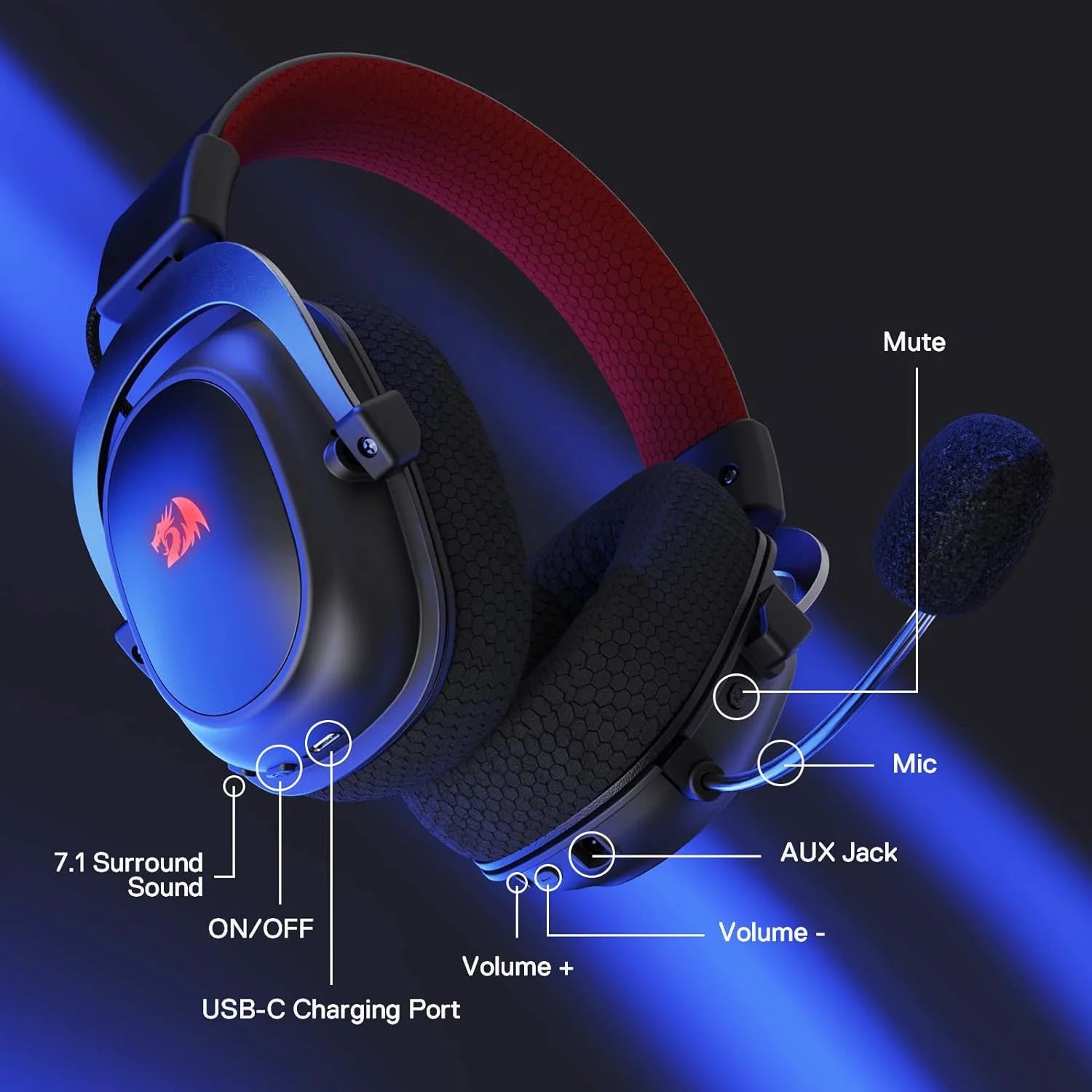 Redragon h510 pro zeus-x rgb wireless gaming headset - 7.1 surround sound