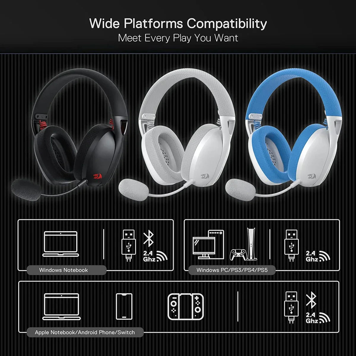 Redragon h848 bt wireless gaming headset - lightweight - 7.1 surround sound - Fun Touch