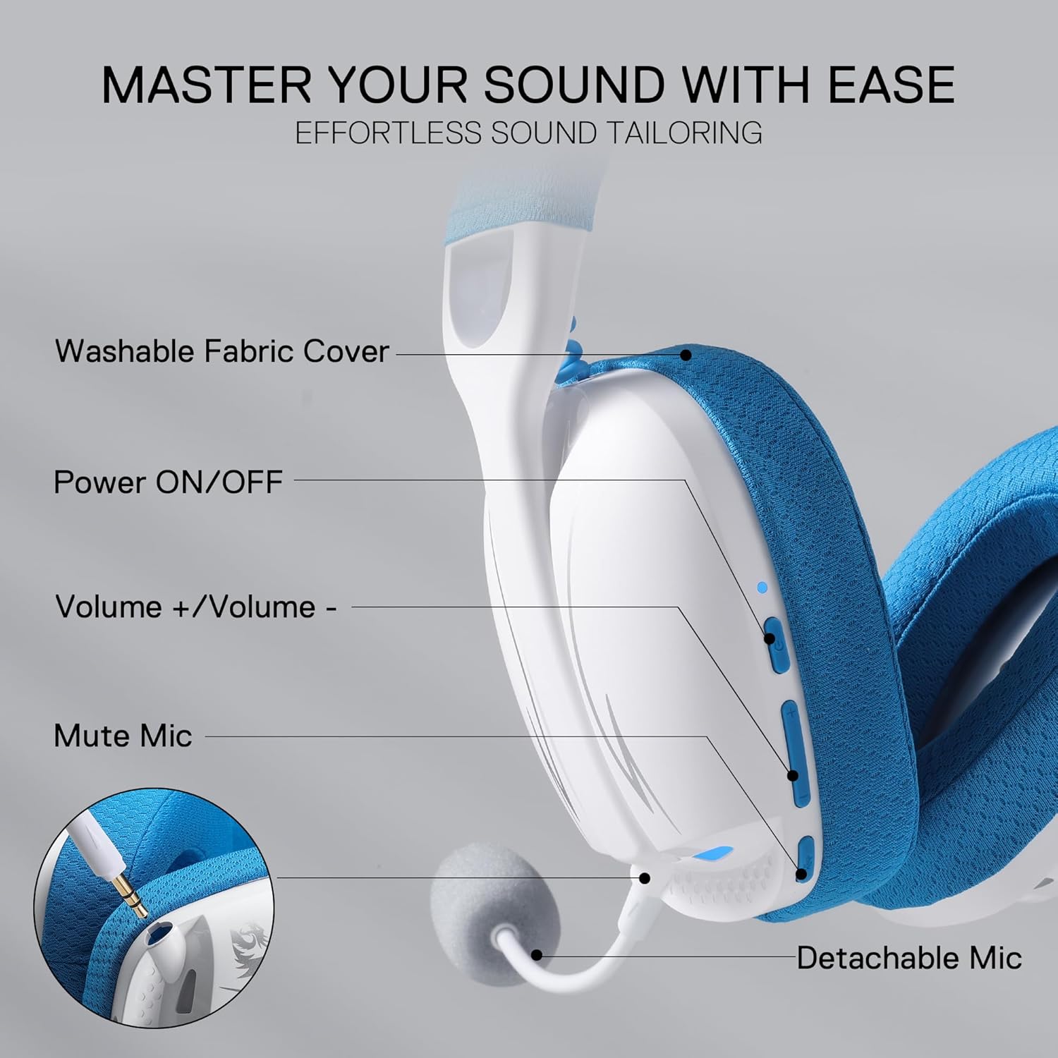 Redragon H878 3 Mode Wireless Blue Lighting Gaming Headset Lightweight 7.1