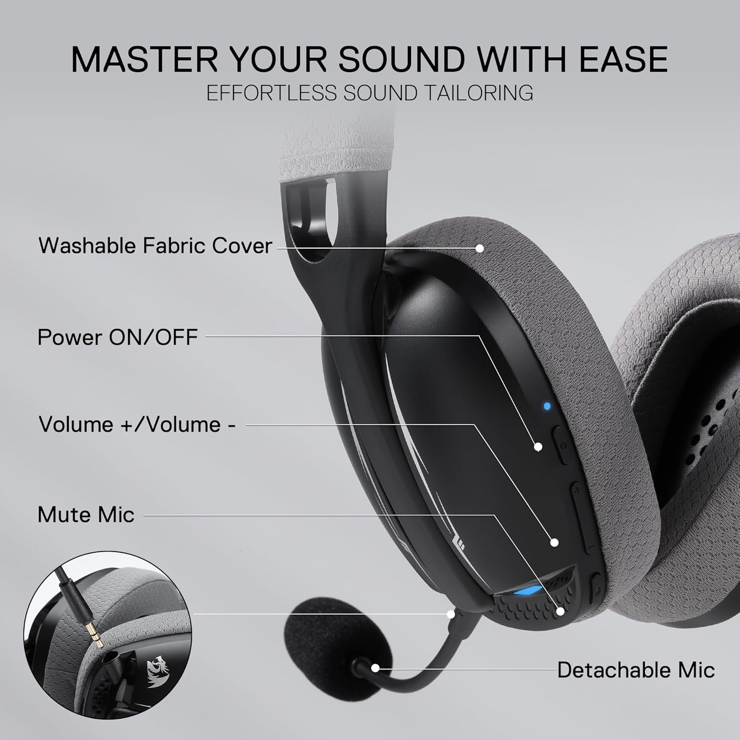 Redragon H878 3 Mode Wireless Blue Lighting Gaming Headset Lightweight 7.1