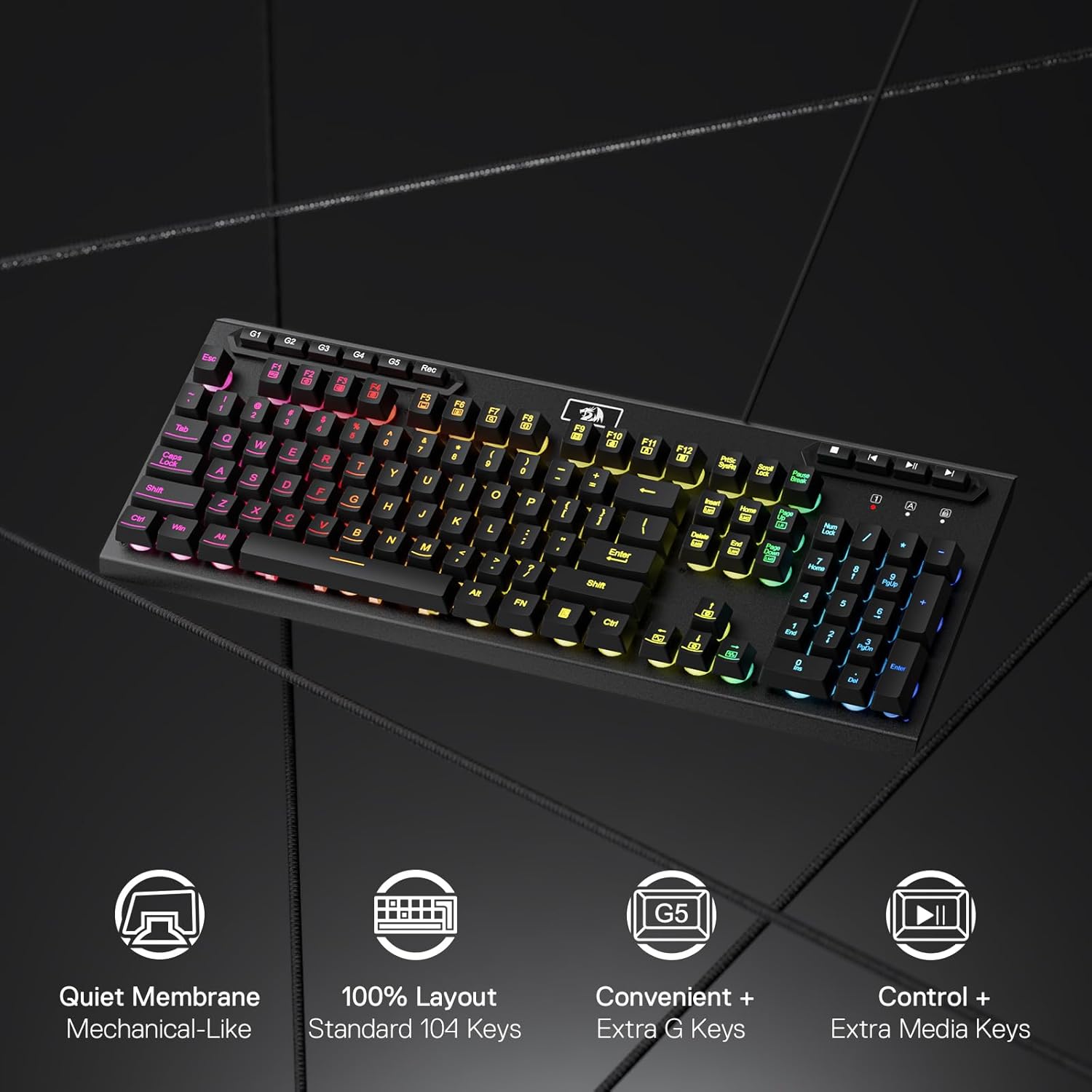 Redragon K513 RGB Membrane Gaming Keyboard Standard 104 Keys Linear Mechanical