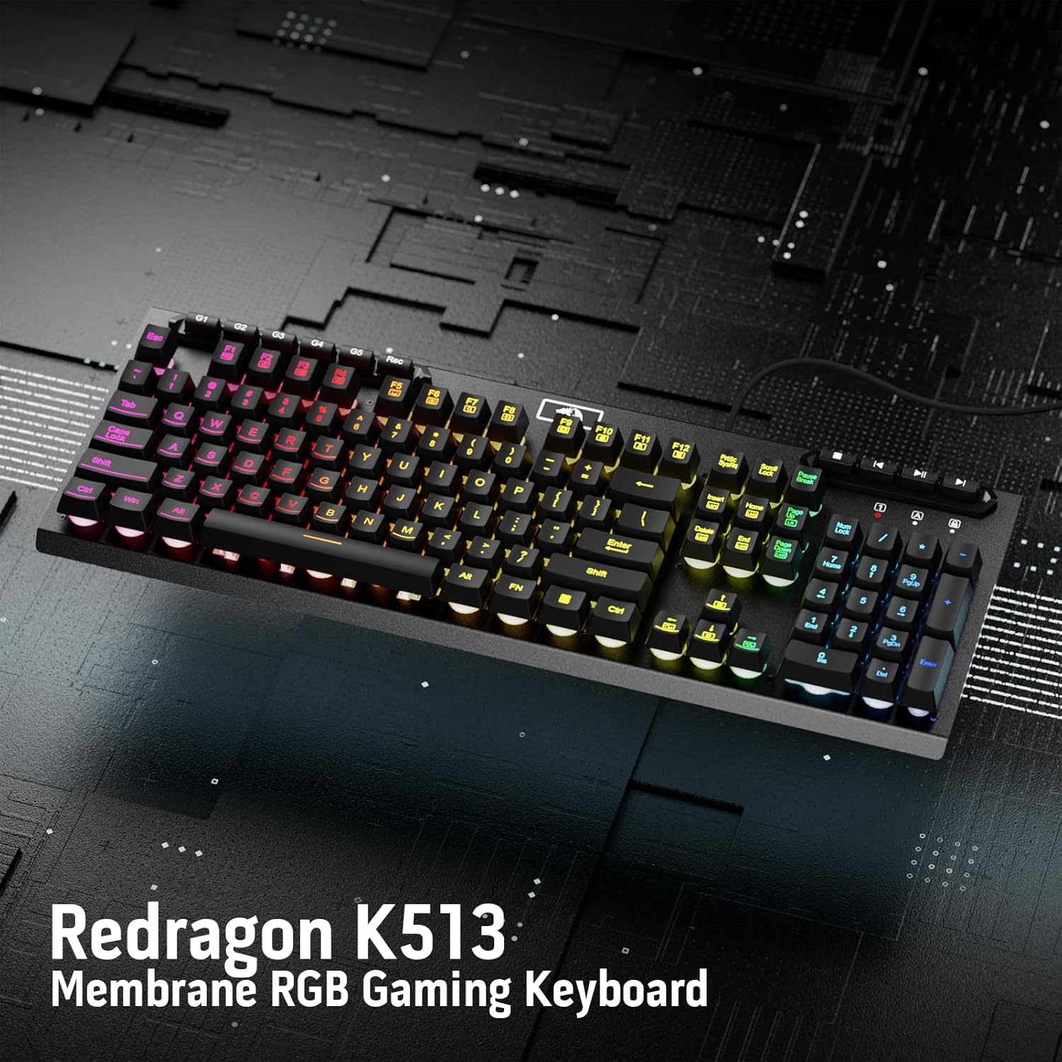 Redragon K513 RGB Membrane Gaming Keyboard Standard 104 Keys Linear Mechanical