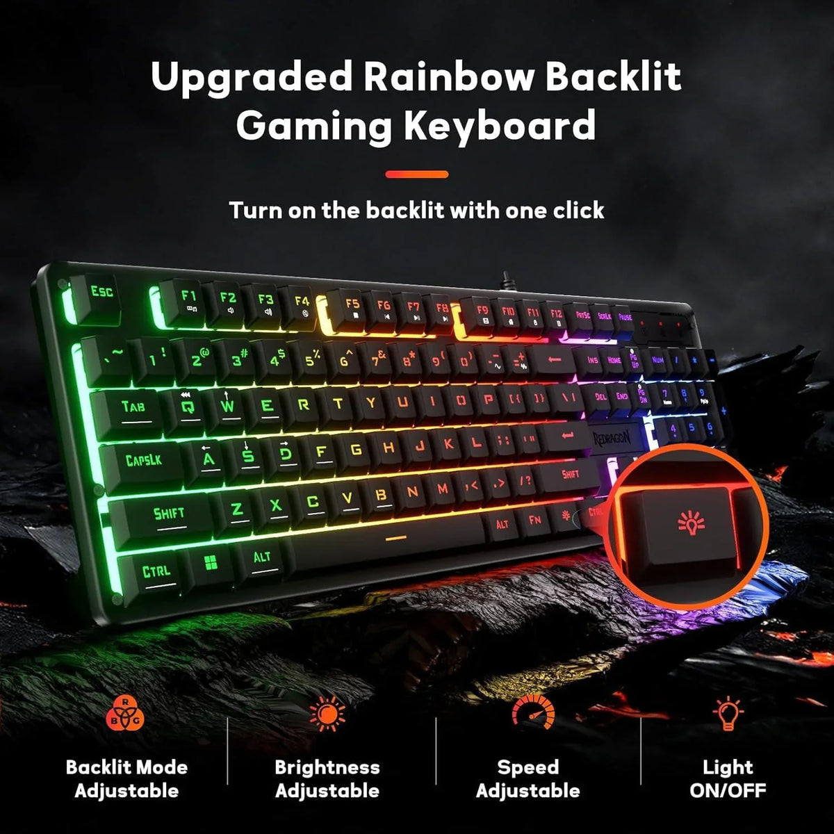 Redragon k521 upgrade rainbow led gaming keyboard 104 keys - keyboard