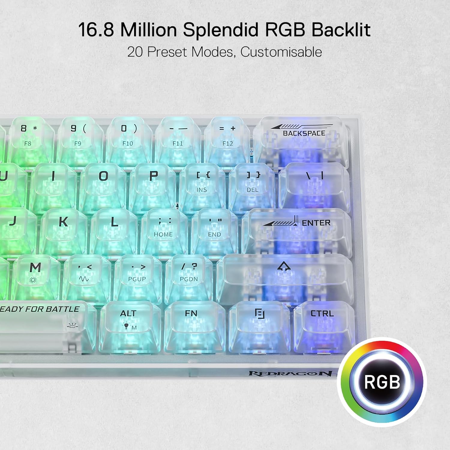 Redragon K617 CT 60% Wired RGB Gaming Keyboard 61 Keys Compact Full Transparent