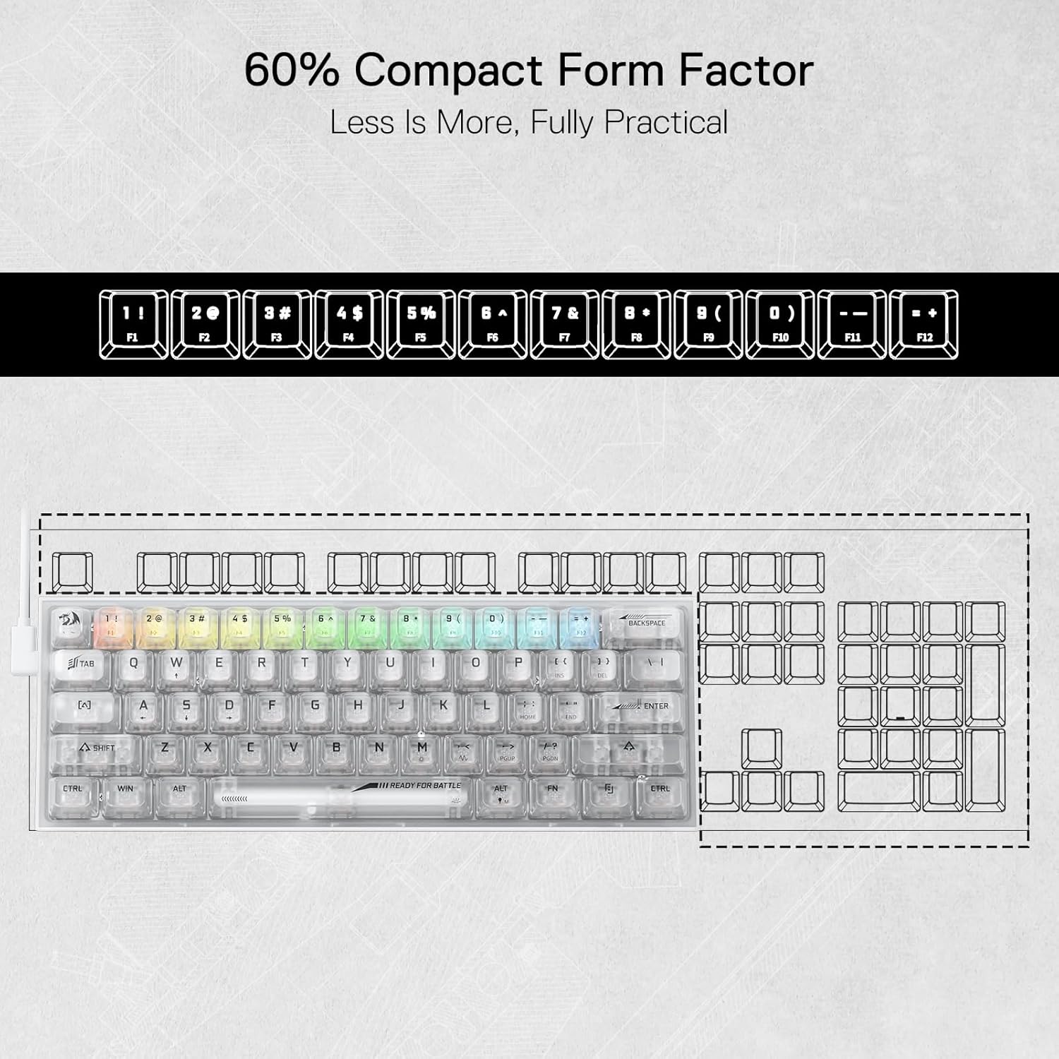Redragon K617 CT 60% Wired RGB Gaming Keyboard 61 Keys Compact Full Transparent