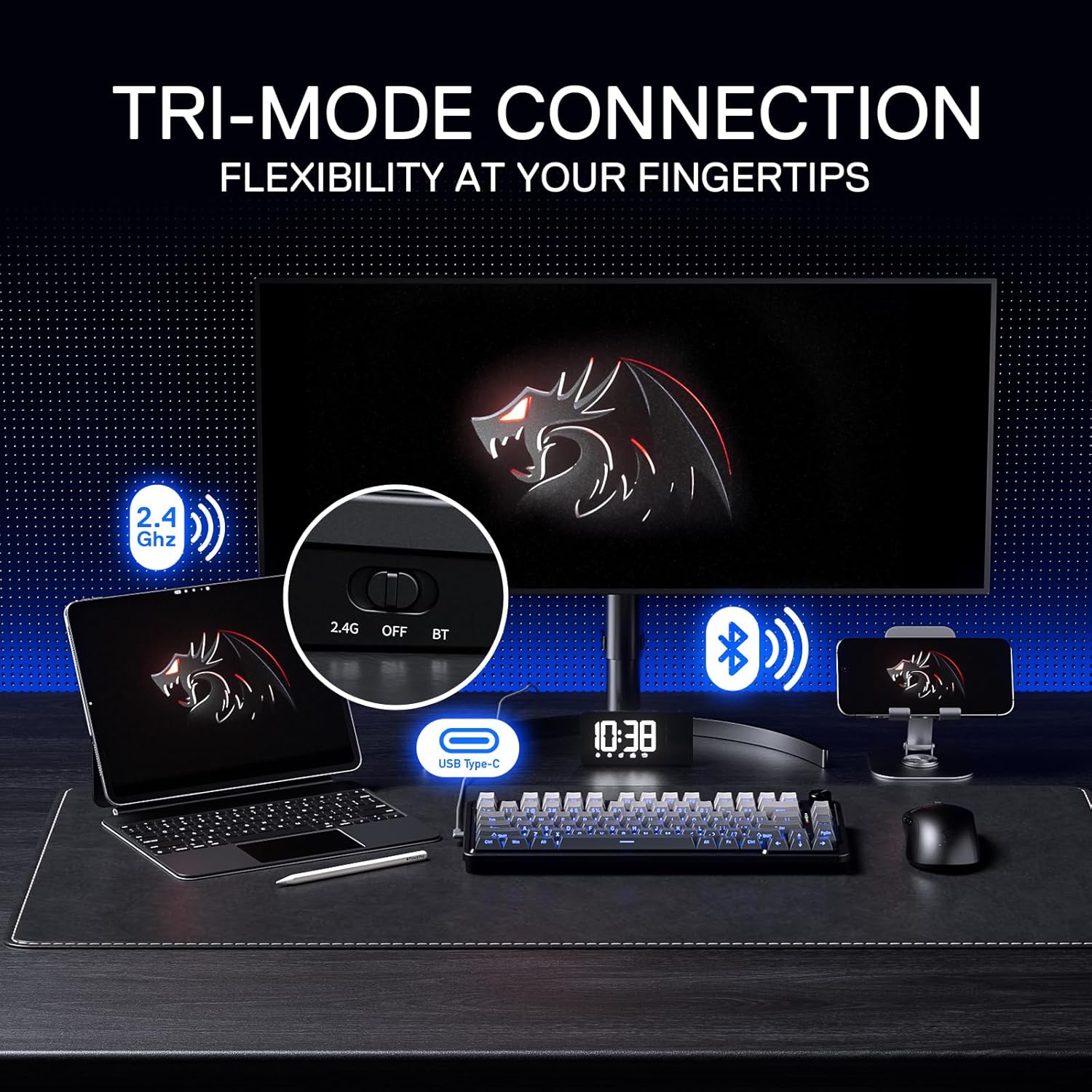 Redragon K673 GB 75% Wireless Gasket RGB Gaming Keyboard 3 Modes 81 Keys PBT