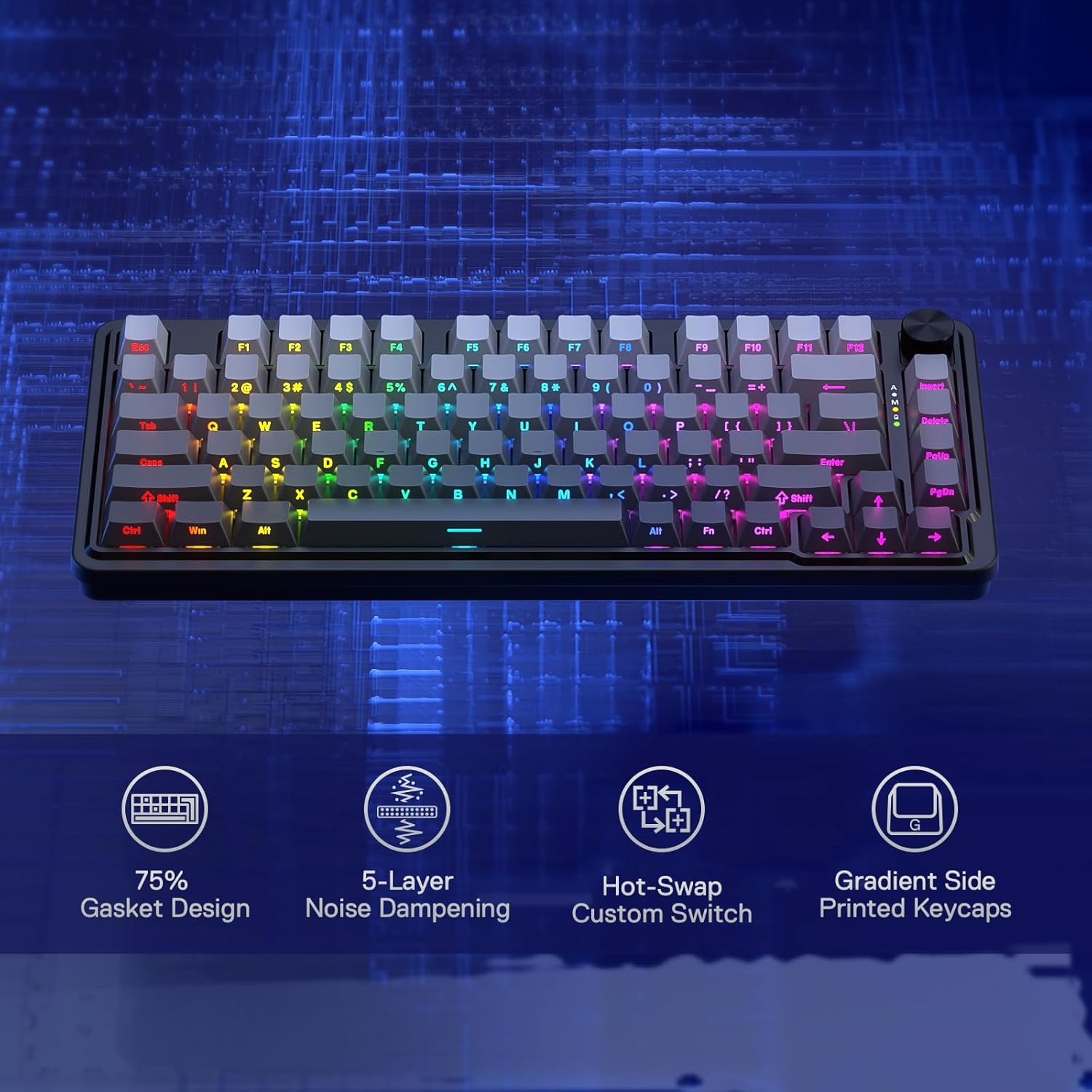 Redragon K673 GB 75% Wireless Gasket RGB Gaming Keyboard 3 Modes 81 Keys PBT