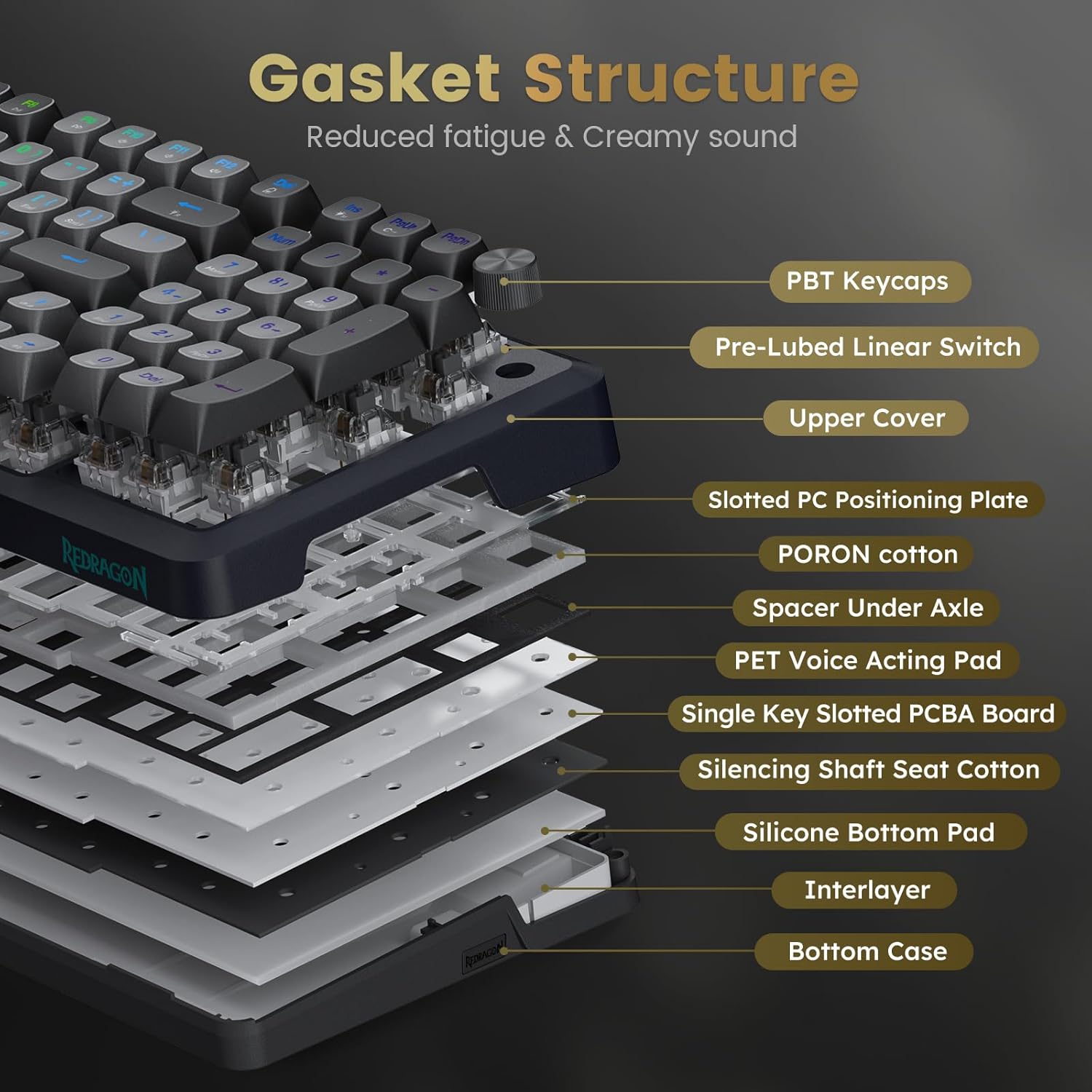 Redragon K688 Wireless Mechanical Keyboard 3 Mode Gasket Mounted RGB Gaming