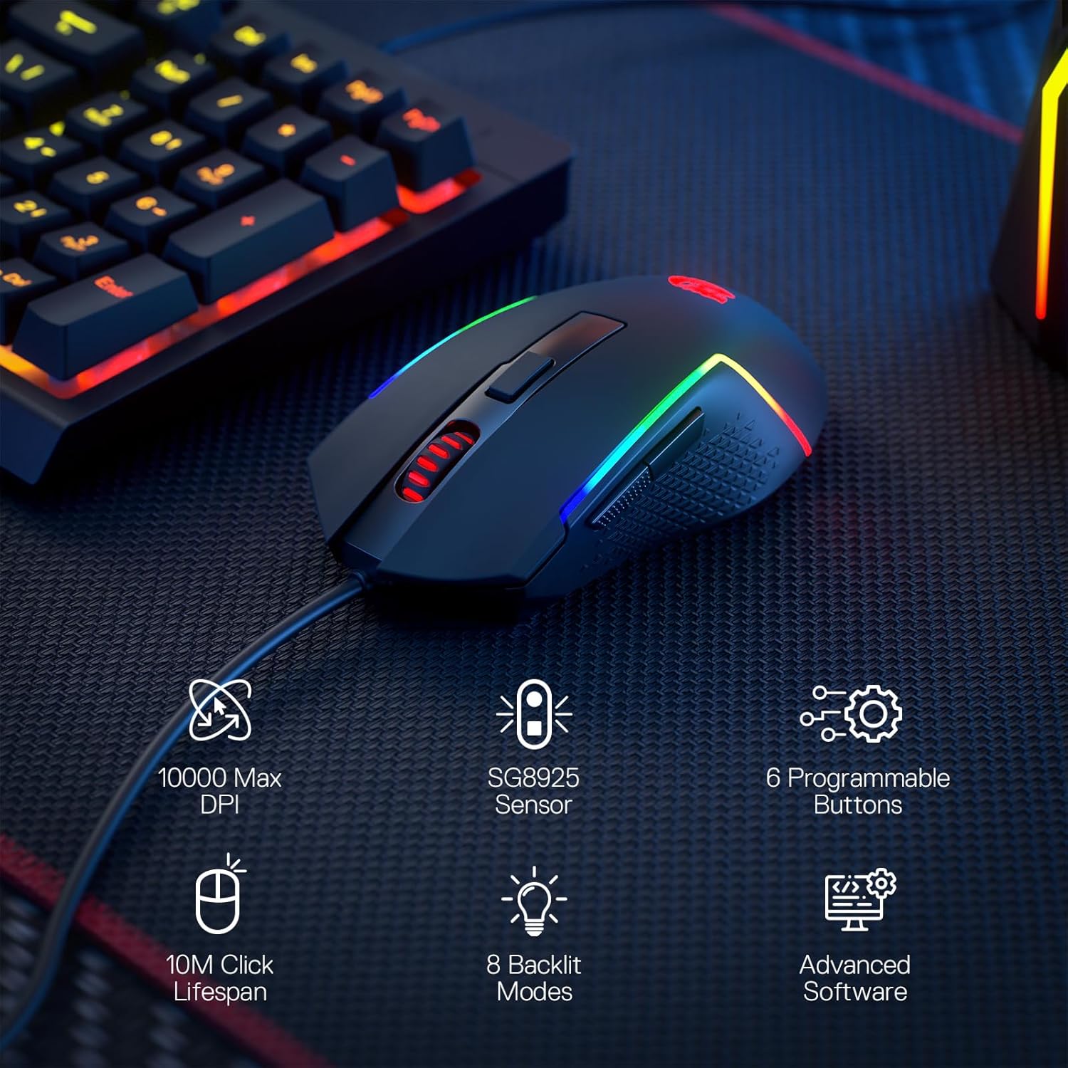 Redragon M616 RGB Gaming Mouse 10000 DPI Wired Optical Mouse with 6