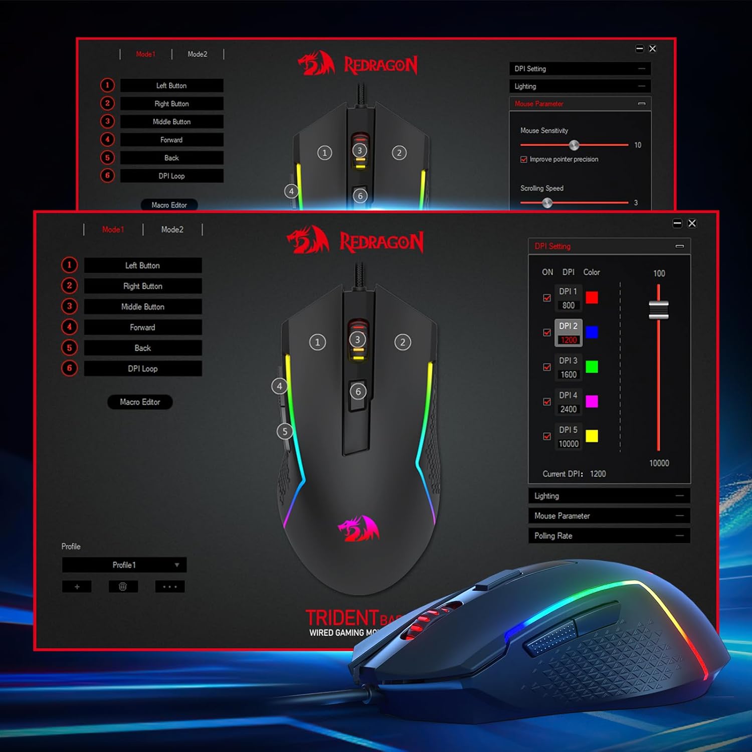 Redragon M616 RGB Gaming Mouse 10000 DPI Wired Optical Mouse with 6