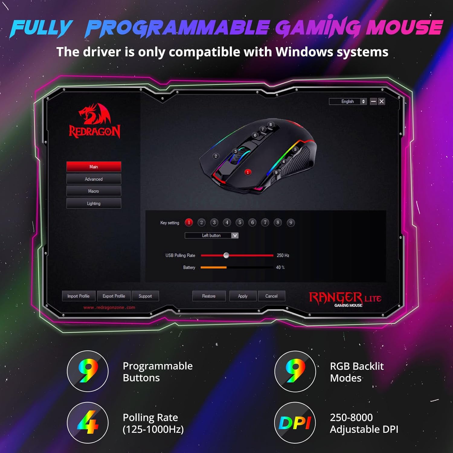 Redragon M910 PRO Gaming Mouse Wireless Mouse Gaming with 8000 DPI PC Gaming