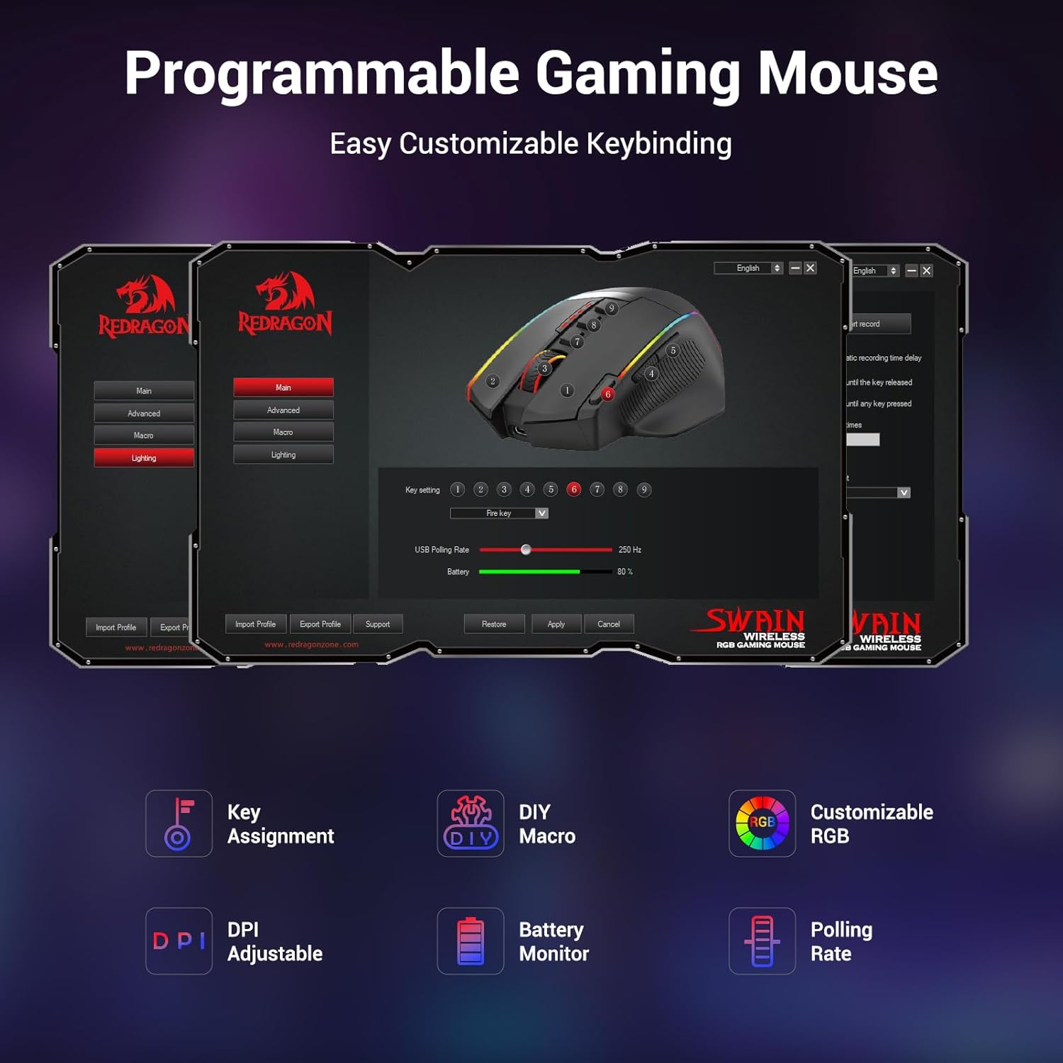 Redragon M915WL Wireless Gaming Mouse Ergonomic Mouse 16000 DPI with Rapid Fire