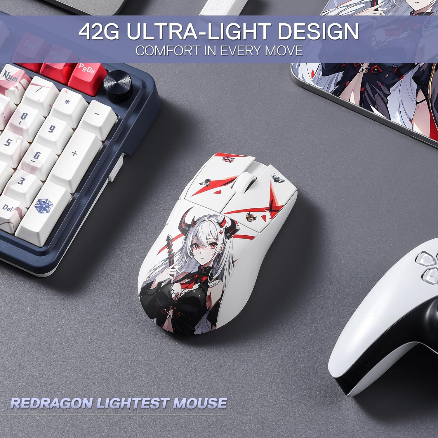 Redragon M916AK PRO 3 Mode Anime Gaming Mouse 42G Ultra Light 26K DPI Gaming