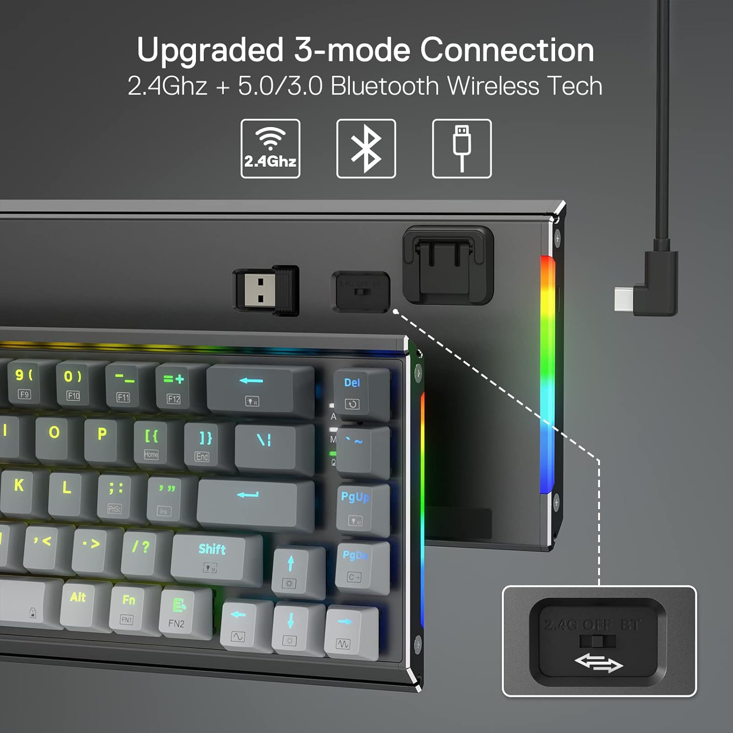 Redragon Shaco K641 PRO 65% Aluminum RGB Mechanical Keyboard 3 Mode 68 Keys