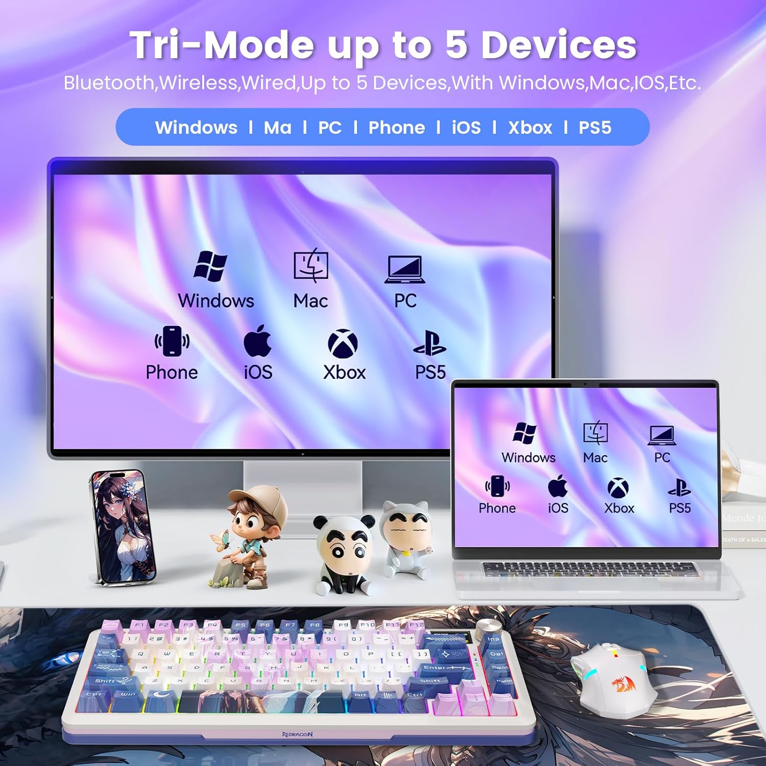 Redragon Wireless Mechanical Keyboard Gasket RGB Gaming Keyboard with 81