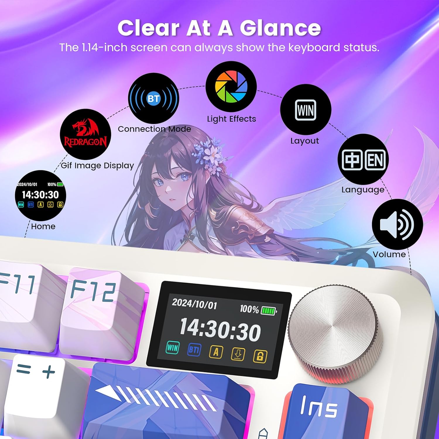 Redragon Wireless Mechanical Keyboard Gasket RGB Gaming Keyboard with 81